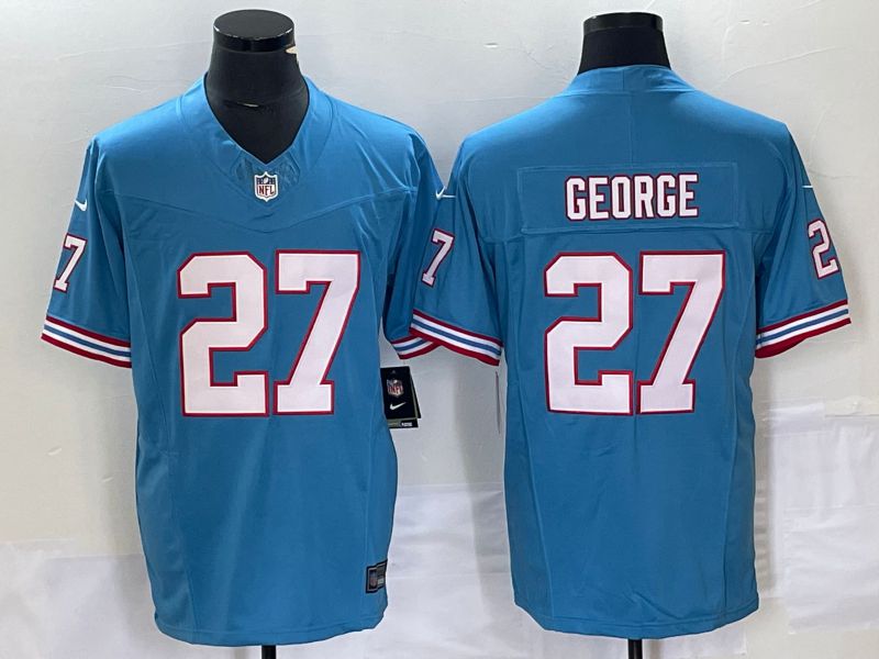 Men Tennessee Titans 27 George Light Blue Nike Throwback Vapor Limited NFL Jersey
